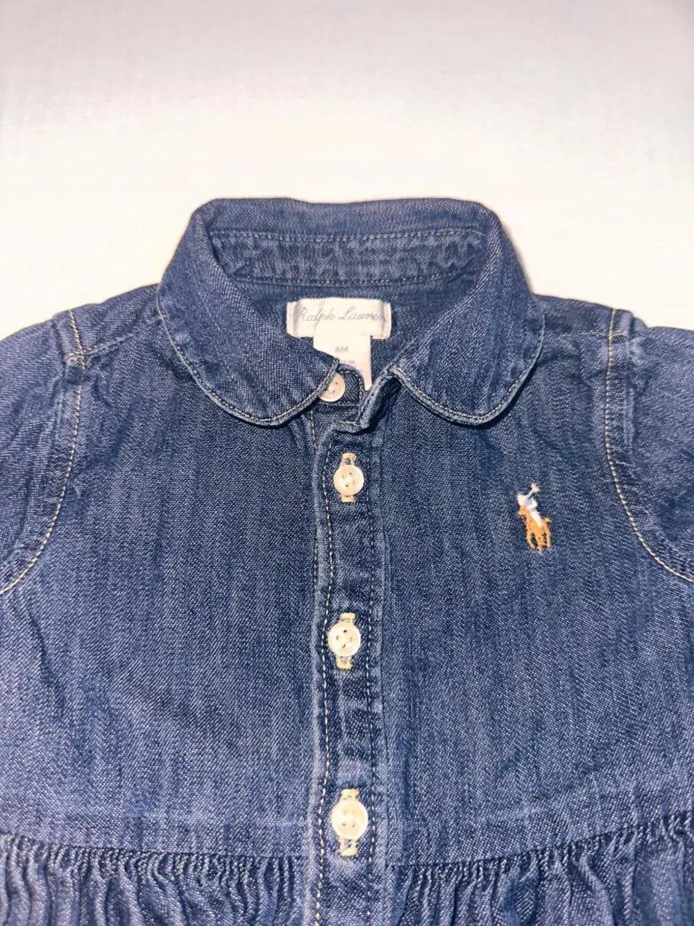 Ralph Lauren infant Girls 6M Denim Dress embroidered pony button front #631
